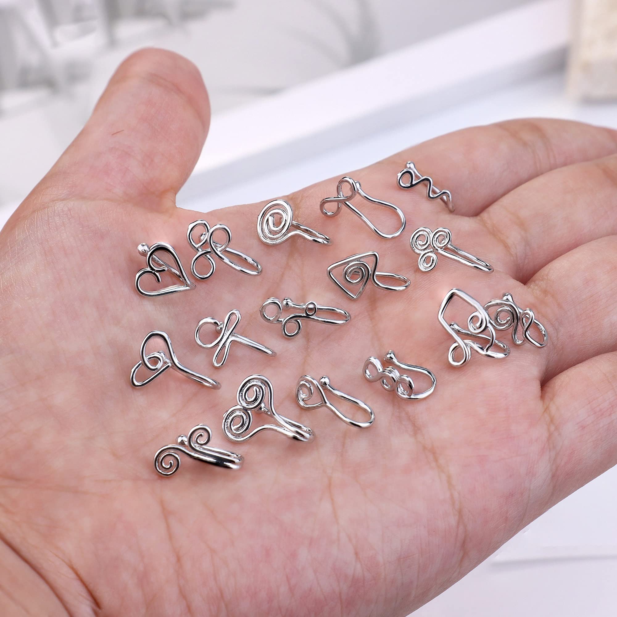 VALDEAS 16 Pcs African Nose Cuff Non Pierced Faux Nose Rings for Women Clip on Nose Cuffs Silver