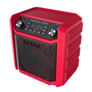 ION Game Day Lights Portable Bluetooth Party Speaker with Karaoke Microphone Lights and Radio for Birthday, Pool Party, BBQ – Powerful, 50W (Red)