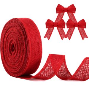 waydress natural burlap ribbon burlap edge ribbon fabric craft ribbon for bow wreath tree diy decor outdoor wedding home christmas party decoration(1.5 inch x 20 yard,red)