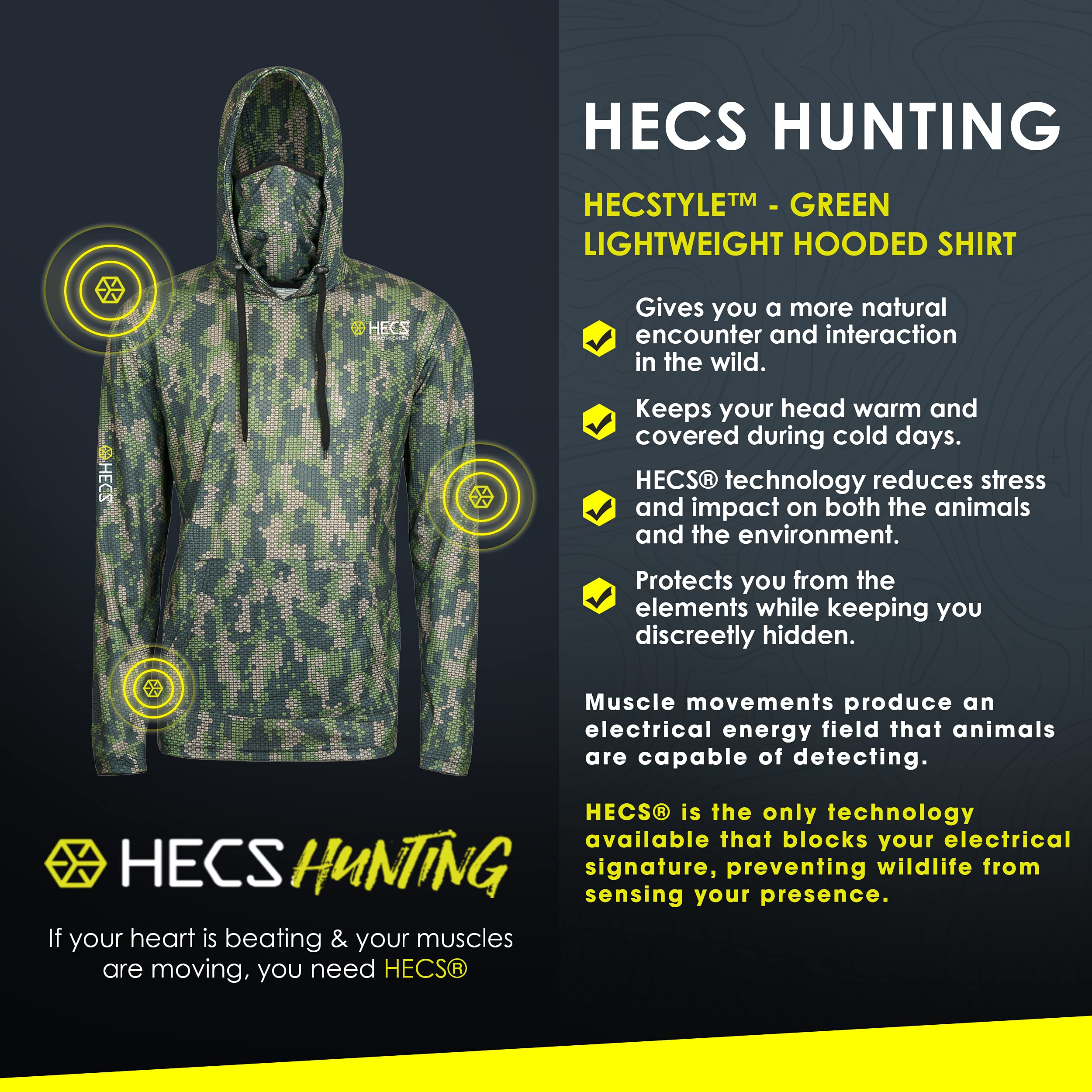 HECS Hunting HECStyle Stealth Screen Hoodie with Face Mask Deer Turkey & Big Game Hunting Accessories & Gear Unisex-Medium Green