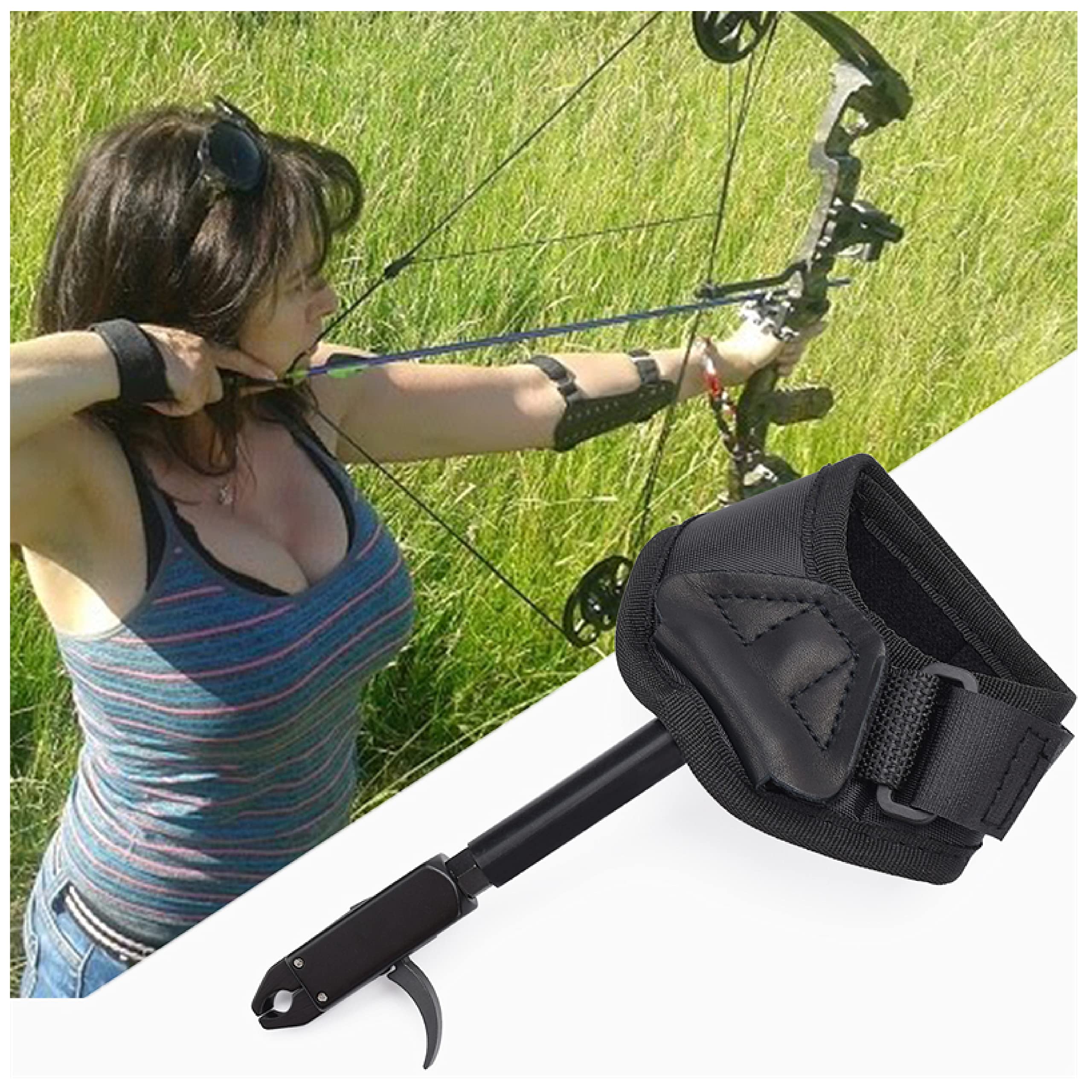 Azarxis Archery Compound Bow Release Aid Trigger Adjustable Black Wrist Strap (Black)