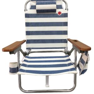 OmniCore Designs Multi-Position Wood Arm Beach Chair (2-pk) | Headrest, Media Organizer Pocket, Cup Holder, textilene Fabric, Dual Backpack Carry Straps | Outdoor Patio and Camping Chair