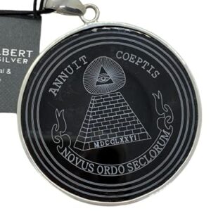 Charles Albert Jewelry .950 Fine Sterling Silver Onyx Medallion Pendant Great Seal of the United States Unfinished Pyramid, and the Eye of Providence