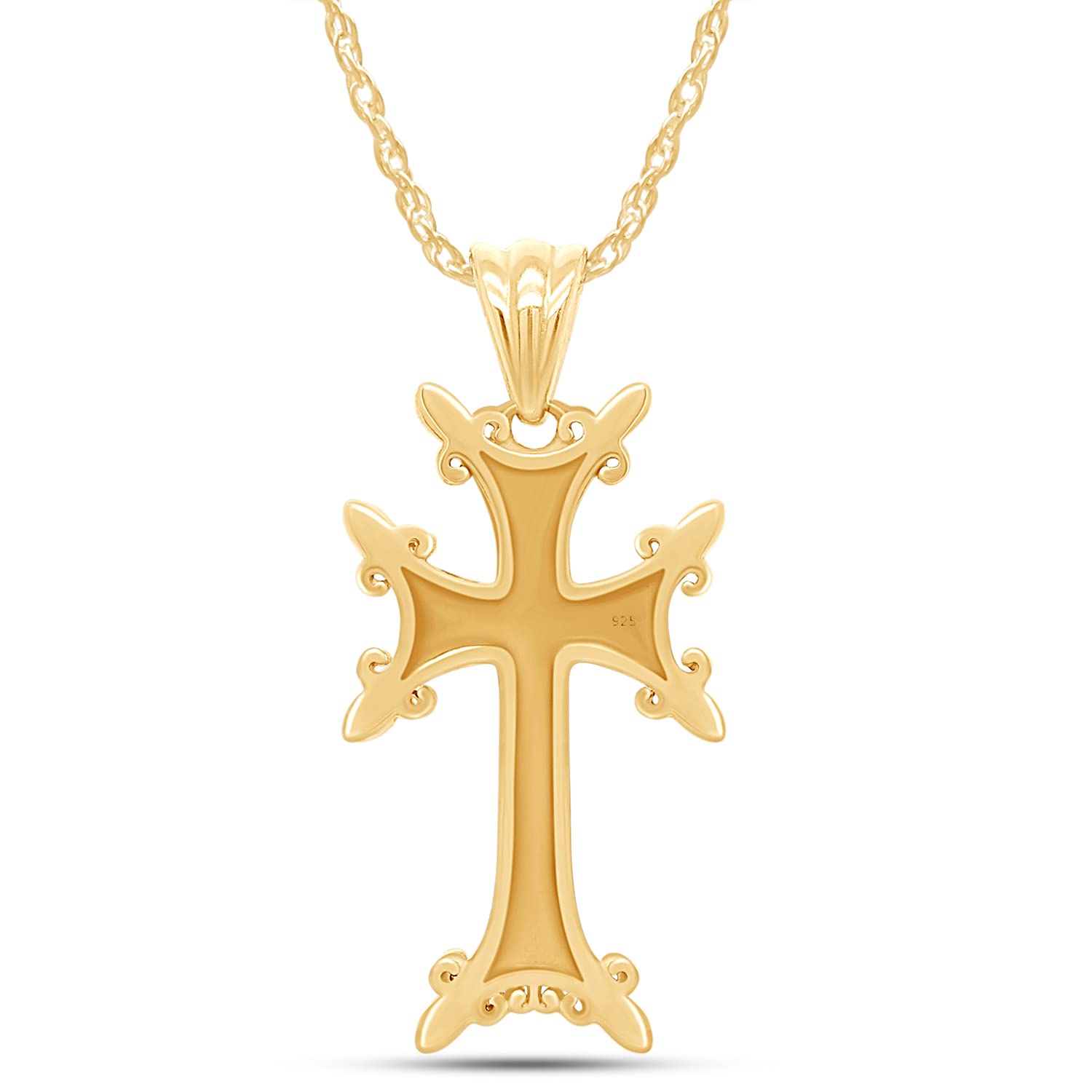 AFFY 14K Yellow Gold 925 Sterling Silver Armenian Cross Pendant Necklace