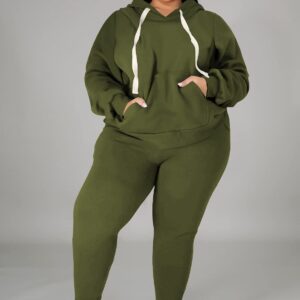 Tycorwd Women's Plus Size Two Piece Outfits Sweatsuits Sets Long Sleeve Loungewear Tracksuit Sets Dark green-3XL