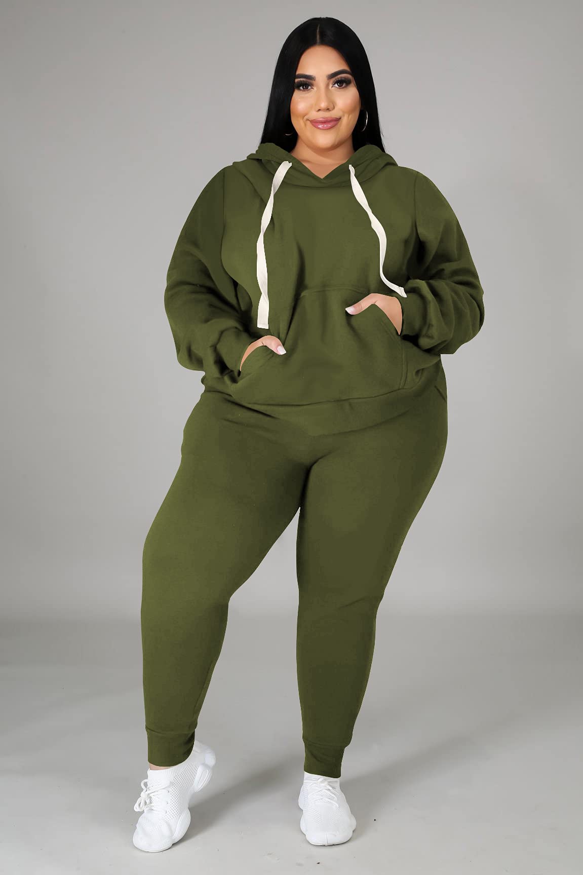 Tycorwd Women's Plus Size Two Piece Outfits Sweatsuits Sets Long Sleeve Loungewear Tracksuit Sets Dark green-3XL