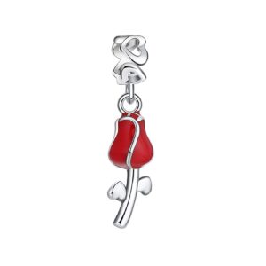 2024 Red Rose Flower Charm, 925 Sterling Silver Valentines Rose Enamel Pendant Necklace, Happy Mothers Day Bouquet Blossom Beads fit Pandora Women Bracelet, Gifts for New Mom Wifey Grandma