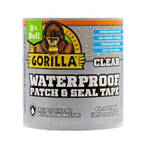 Gorilla Waterproof Patch & Seal Tape, 4" x 8', Clear, (Pack of 2)