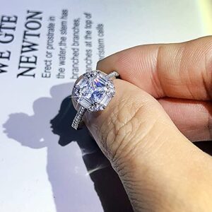 S925 Sterling Silver Simulated Diamond Ring 18k Platinum Moissanite Four-claw Princess Solitaire Ring Fashion Ultra Flash Diamond 4 Carat Zircon Wedding Engagement Ring (US Code 7)