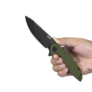 KUBEY Nova KU117E EDC Pocket Knife, Outdoor Hunting Camping Folding Knife with 3.62 Inch D2 Blade and Solid G10 Handles, Secure Reversible Clip for Men and Women