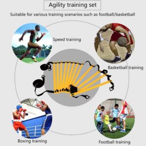 Football Training Equipment | Speed Agility Training Set, Including 1 Agility Ladder, 4 Steel Piles,12 Disc Cones ,1 Resistance Umbrella .| for Athletes/Sports Including Football & Basketball(Yellow)