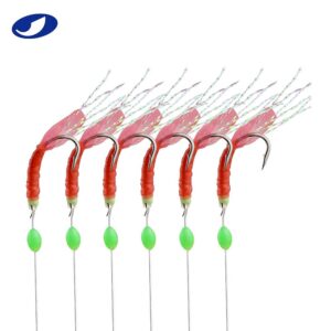 OCEAN CAT 6 Hooks/Set Fishing Rigs Red Rubber Rainbow Silk Fishing lure with Carbon Steel String Hooks Glow Beads Fishing Baits Tackle for Saltwater Freshwater Fishing (#10, 10 Packs)