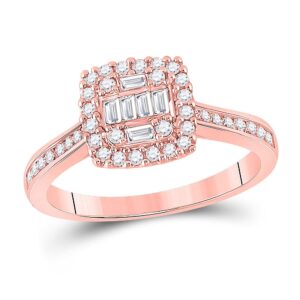 the diamond deal 14kt rose gold baguette diamond halo cluster bridal wedding engagement ring 1/2 cttw