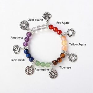 AITELEI 7 Chakra Healing Bracelets with Real Stones Gemstone Healing Chakra Bracelet Yoga Meditation Bracelets for Protection, Energy Healing