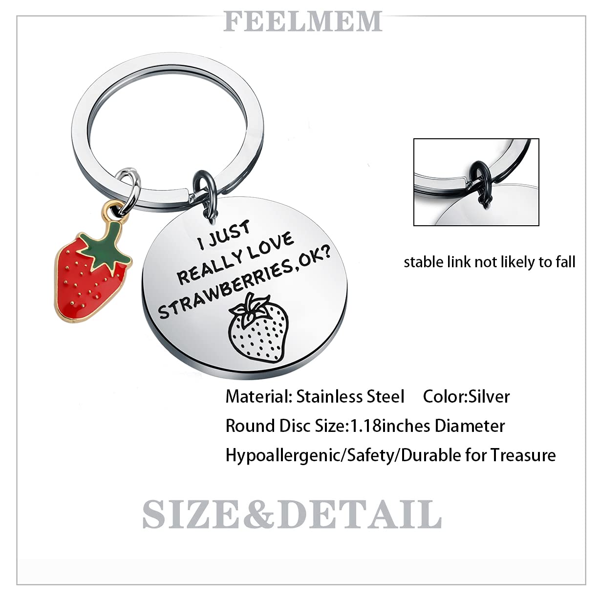 FEELMEM Strawberry Lover Jewelry I JUST REALLY LOVE STRAWBERRIES OK Keychain Funny Fruit Themed Gifts Strawberry Keychain