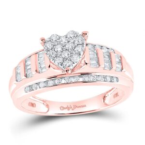 the diamond deal 10kt rose gold baguette diamond heart bridal wedding engagement ring 1/2 cttw