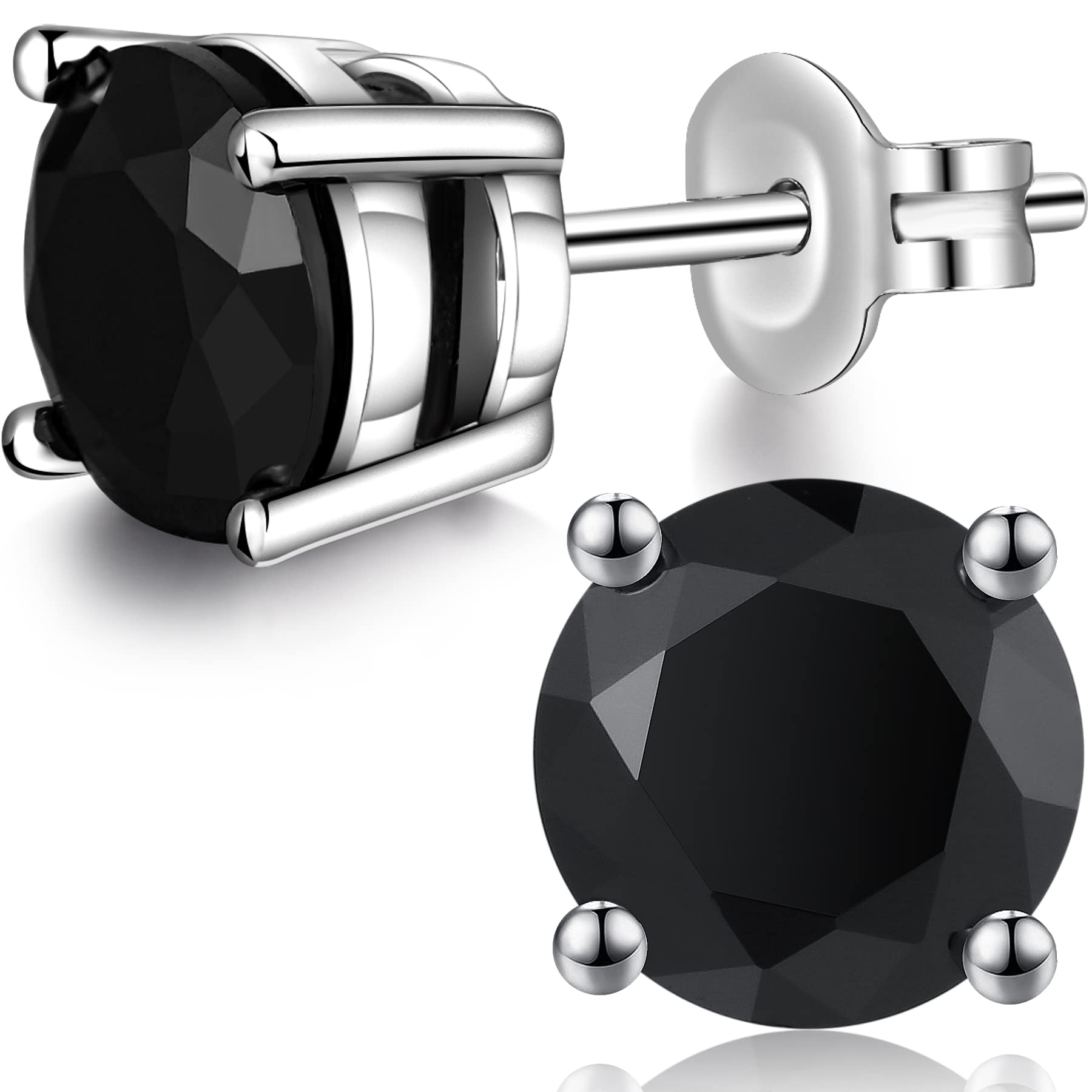 Black Stud Earrings Black Cubic Zirconia Earrings Fake Black Diamond Earrings Women Black Earrings Studs 6mm Black CZ Earrings Black Stone Earrings for Women Silver Black CZ Stud Earrings for Women