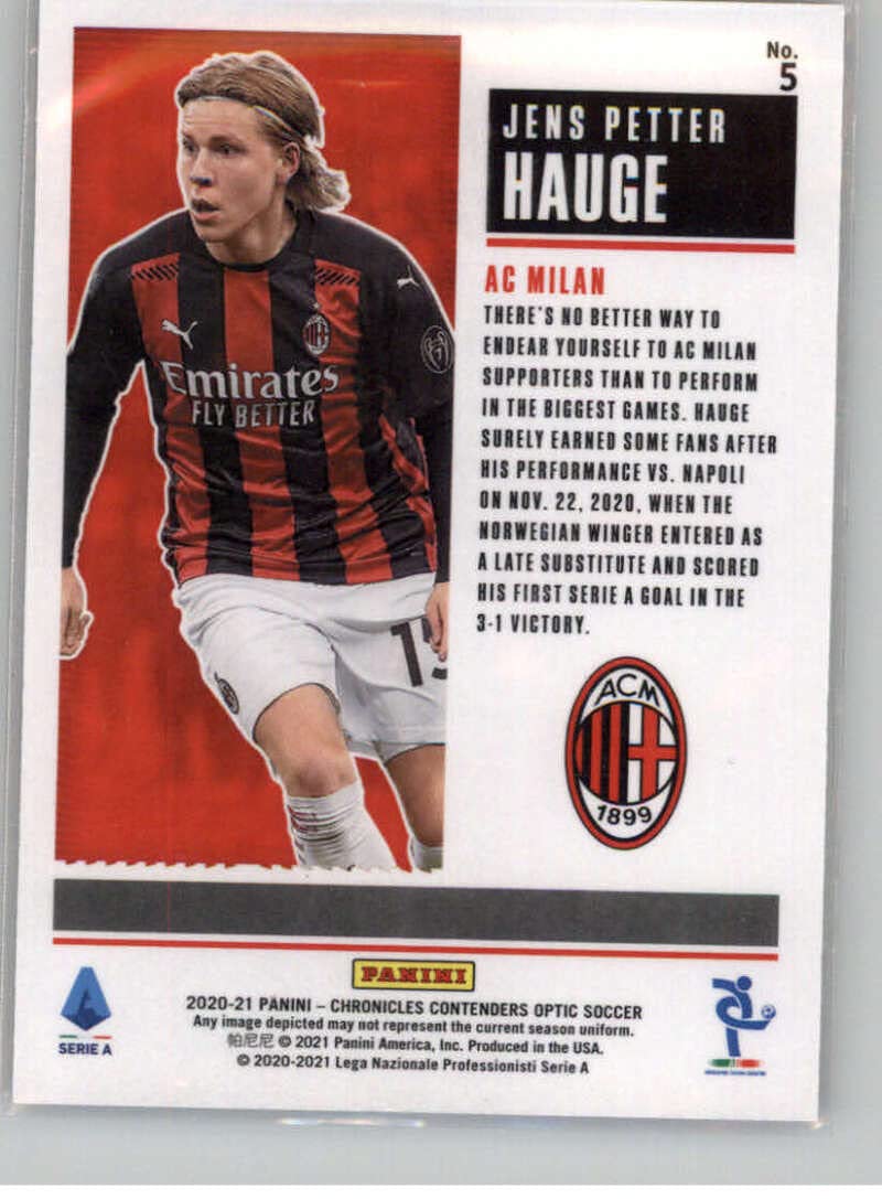 2020-21 Panini Chronicles Contenders Optic Rookie Ticket Serie A #5 Jens Petter Hauge AC Milan Official Soccer/Futbol Trading Card in Raw (NM or Better) Condition