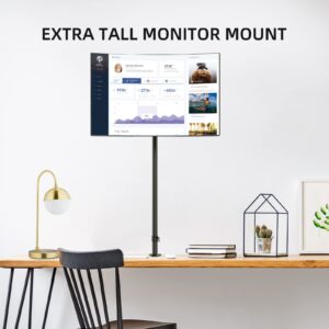 Extra Tall Monitor Mount, Tall Monitor Mount, Tall Monitor Arm, Adjustable Monitor Arm, VESA Stand for 1 Screen, up to 47 inch Pole, Single Monitor Mount, Extra Long Single Monitor Stand