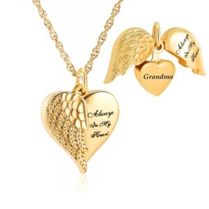 shajwo cremation jewelry angel wing heart urn necklaces for ashes for women men keepsake memorial ashes pendant,grandma