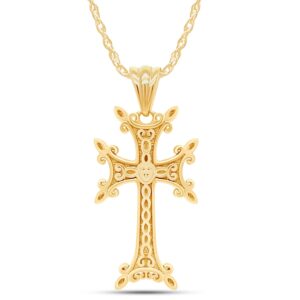 AFFY 14K Yellow Gold 925 Sterling Silver Armenian Cross Pendant Necklace