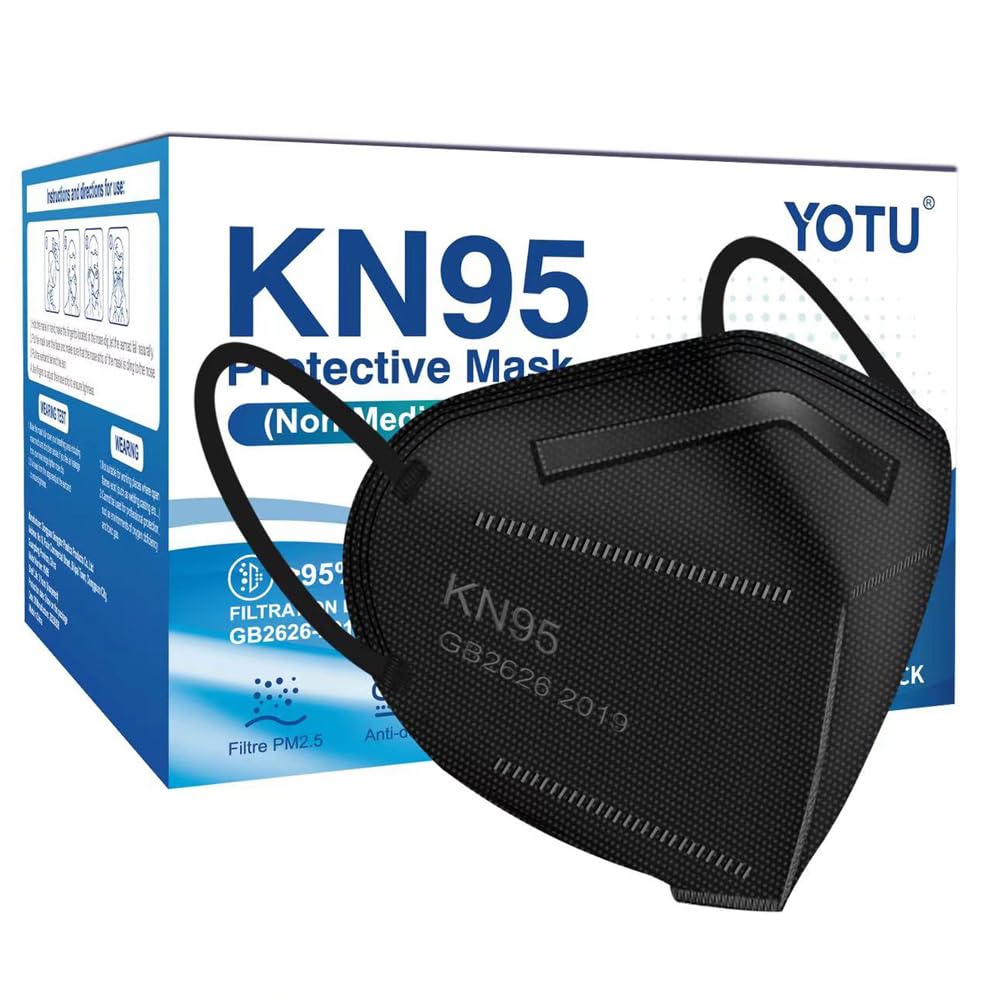 YOTU Kn95 Face Mask Black,5-ply Cup Dust Mask,Breathable & Comfortable,Filter Efficiency ≥95% (Black-30pcs)