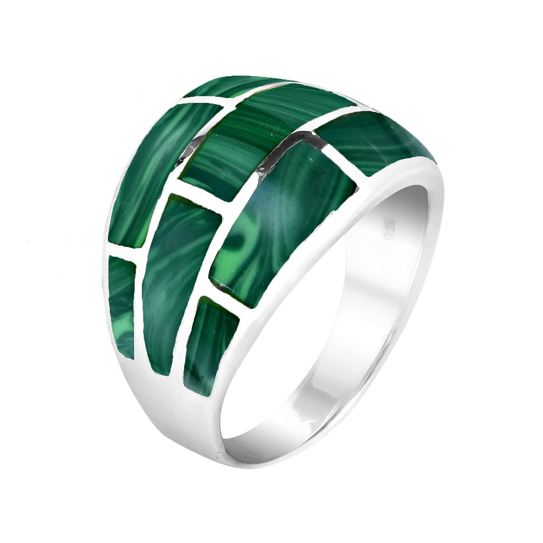 AeraVida Modern Brick Blocks of Green Malachite Inlay .925 Sterling Silver Ring (9)