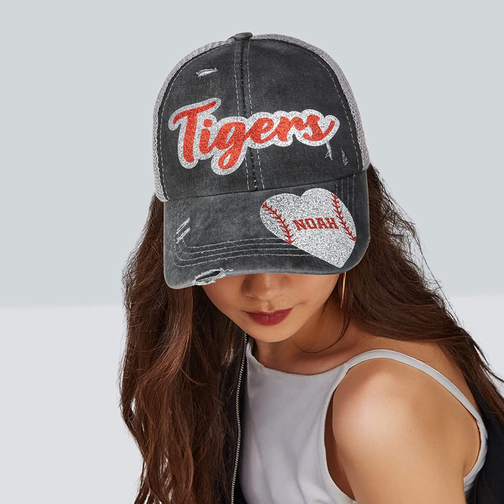 Baseball Cap Custom Embroidery Text Sport Ball Logo - Personalized Hat Baseball Football Softball Cap Customized Embroidered Hat for Women Men Unisex Black