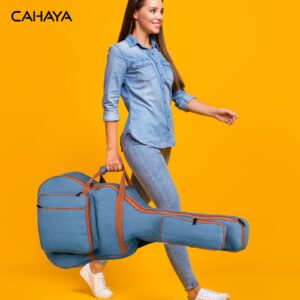 CAHAYA Acoustic Guitar Gig Bag 0.35inch Padded Guitar Bag Soft Denim Guitar Case with Three Large Storage Pockets Guitar Case Cover for 40 41 42 Inch Guitars