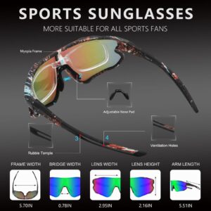 OULAIQI Baseball Sunglasses for Men Women with 3 Interchange Lens Watertransfer Motorcycle TR90 Cycling Glasses