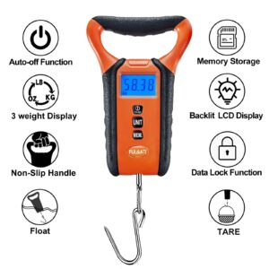 FULGATI Waterproof Digital Fish Scale Floating Fishing Scale with Lip Gripper,Fish Weighing Scales with Backlit LCD Display, Memory Storage & Summation One Carry Case Include-Fishing Gifts for Men