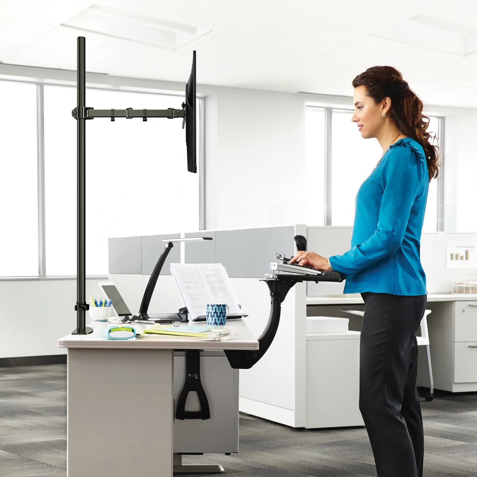 Extra Tall Monitor Mount, Tall Monitor Mount, Tall Monitor Arm, Adjustable Monitor Arm, VESA Stand for 1 Screen, up to 47 inch Pole, Single Monitor Mount, Extra Long Single Monitor Stand