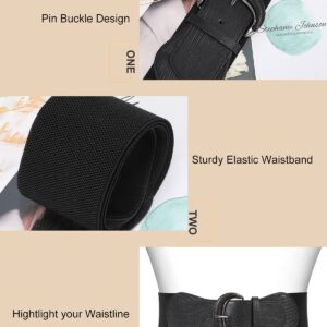 WHIPPY 4 Pack Women Wide Elastic Waist Belt Vintage Stretchy Belt Waistband for Ladies Dresses, Black/Brown/Red/Beige, L