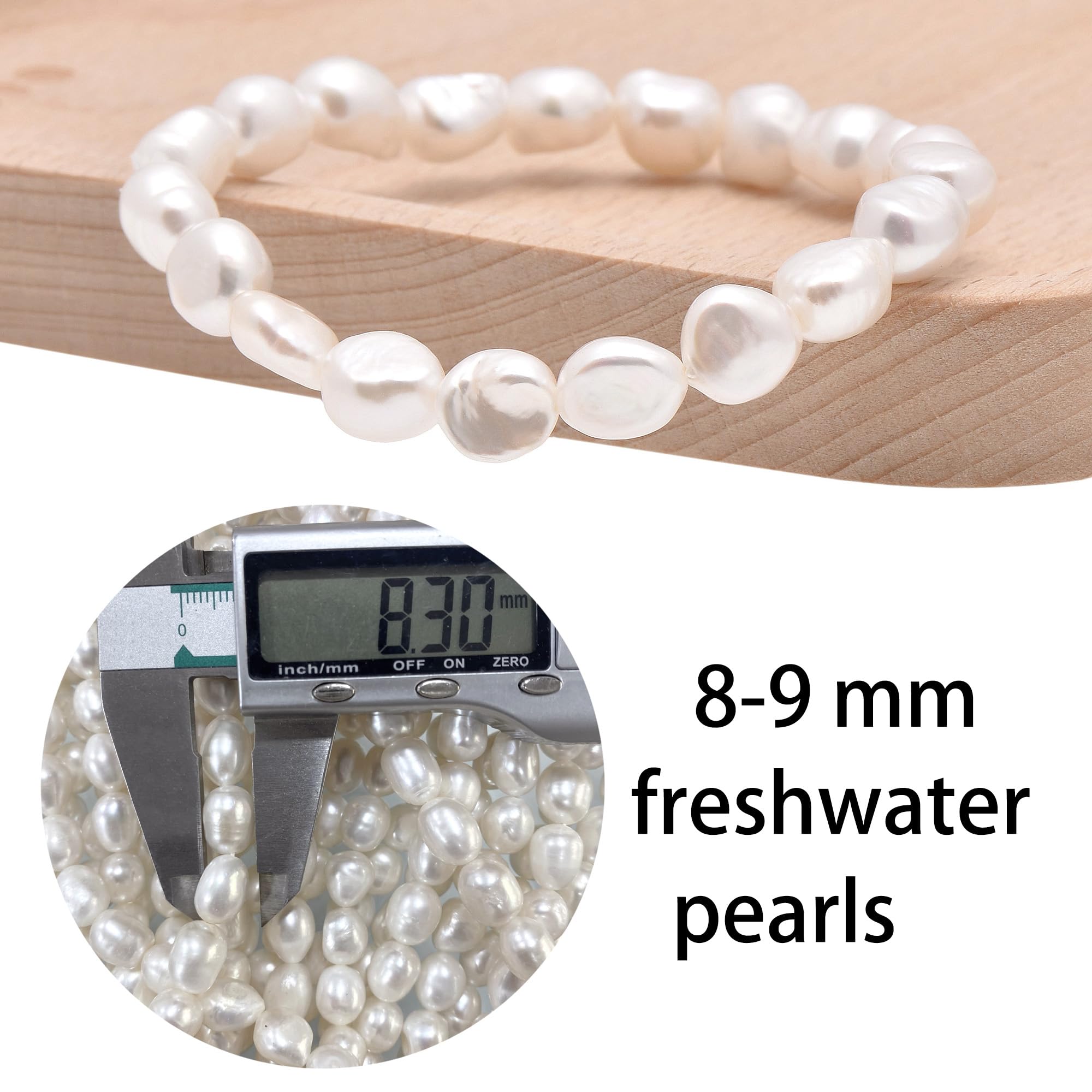 Paialco 8-9MM Freshwater Cultured Baroque Pearls Stretch Bracelet 7.0 Inches, Natural White Color