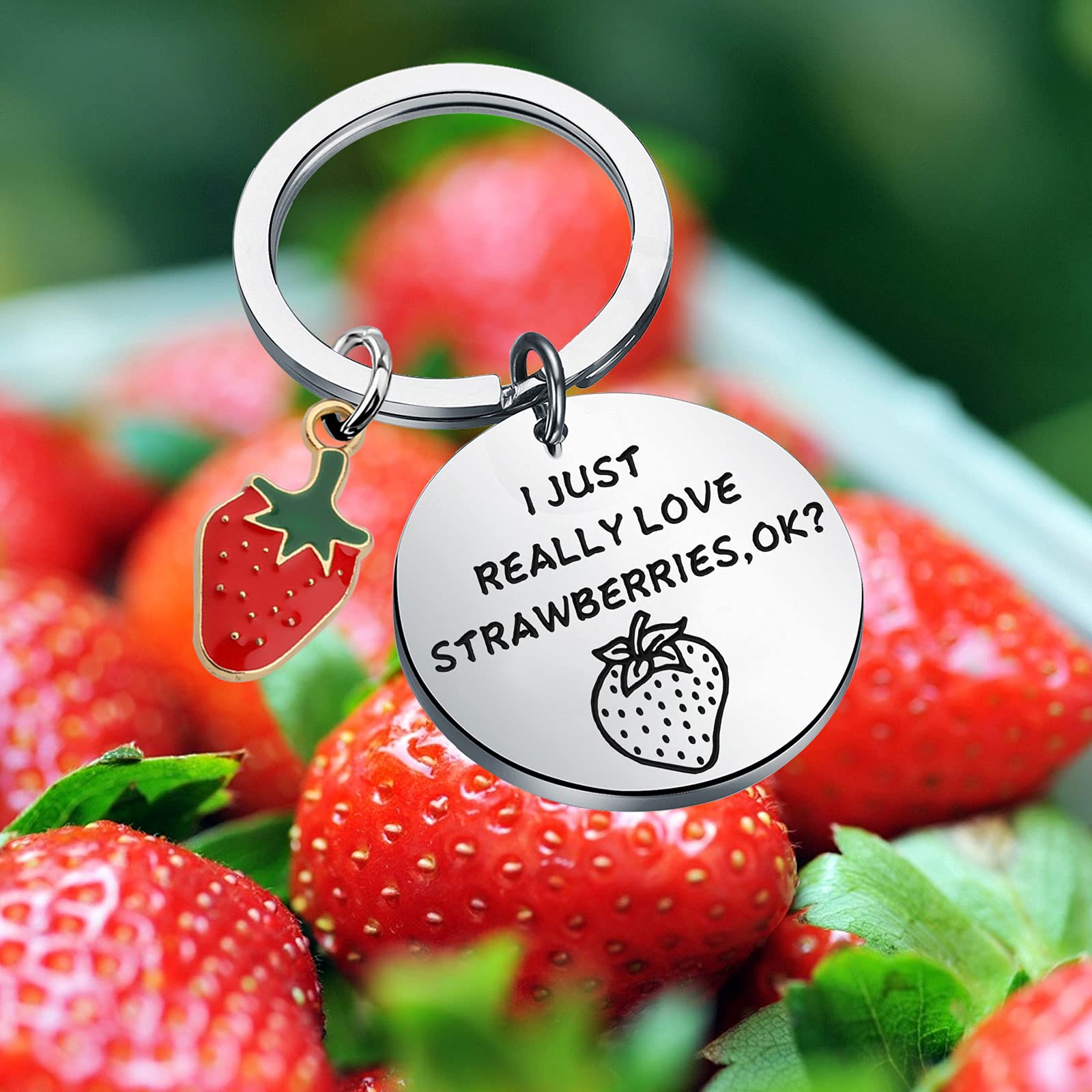 FEELMEM Strawberry Lover Jewelry I JUST REALLY LOVE STRAWBERRIES OK Keychain Funny Fruit Themed Gifts Strawberry Keychain