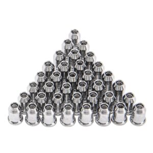 36pcs yootones metal guitar ferrules through-body string mounting ferrules compatible with guitar replacement (silver)