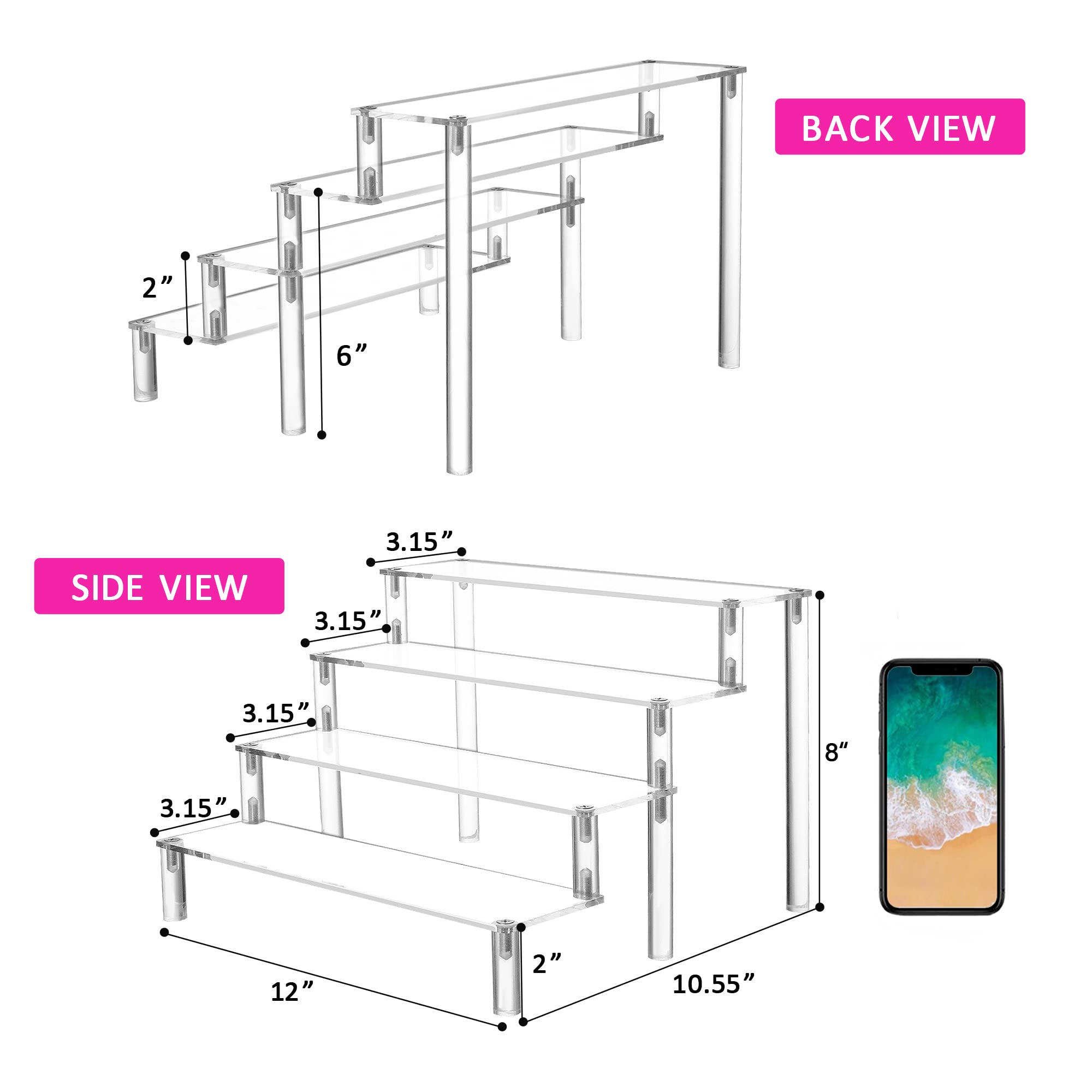 YestBuy Display Shelf Cake Stand – 4 Tier Shelf Cupcake Stand – Multifunctional and Durable Acrylic Stand – Mounting Hardware Included – Ideal for Desserts, Cosmetics, Glassware, Figurines