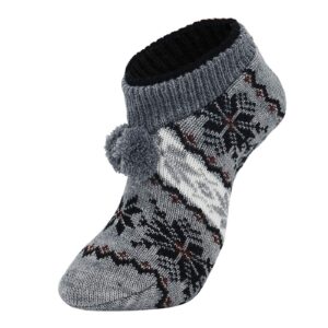 American Trends Slipper Socks Womens Fuzzy Socks with Grips Winter Non Slip Socks for Women Christmas Gift Warm Socks Grey Black Snow