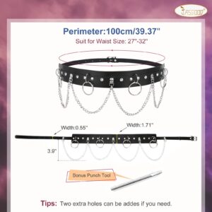 JASGOOD Punk Black Waist Chain Belt Women Leather Rave Body Goth Accessories Jewelry for Girls (Black,Suit for Waist Size 27"-33")