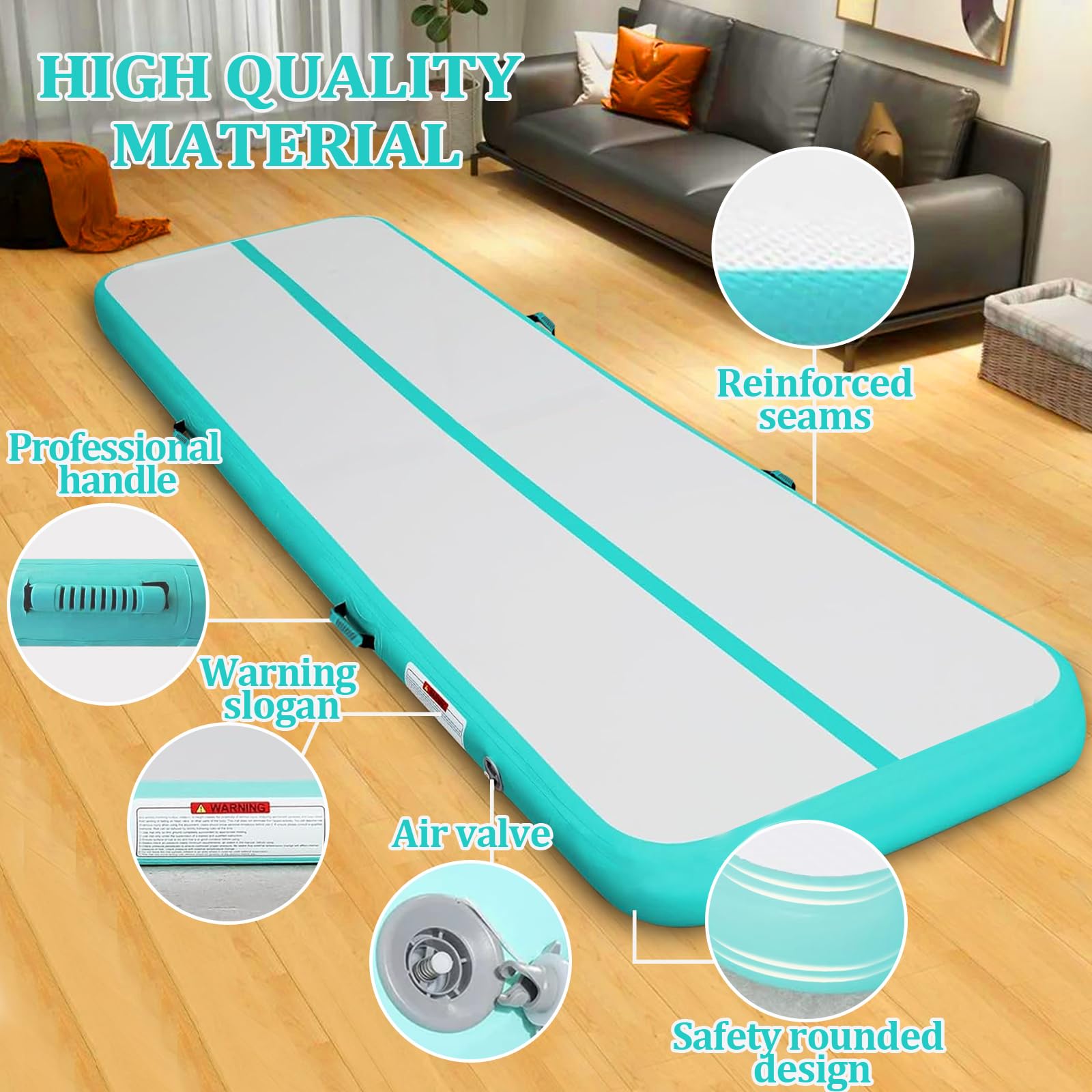 Tumbling Track Mat 10FT 4 Inch Thickness Inflatable Gymnastics Mats Air Mat Tumble Track, Air Floor Training Mats with Air Pump for Kids Gym Home Use Cheerleading Yoga