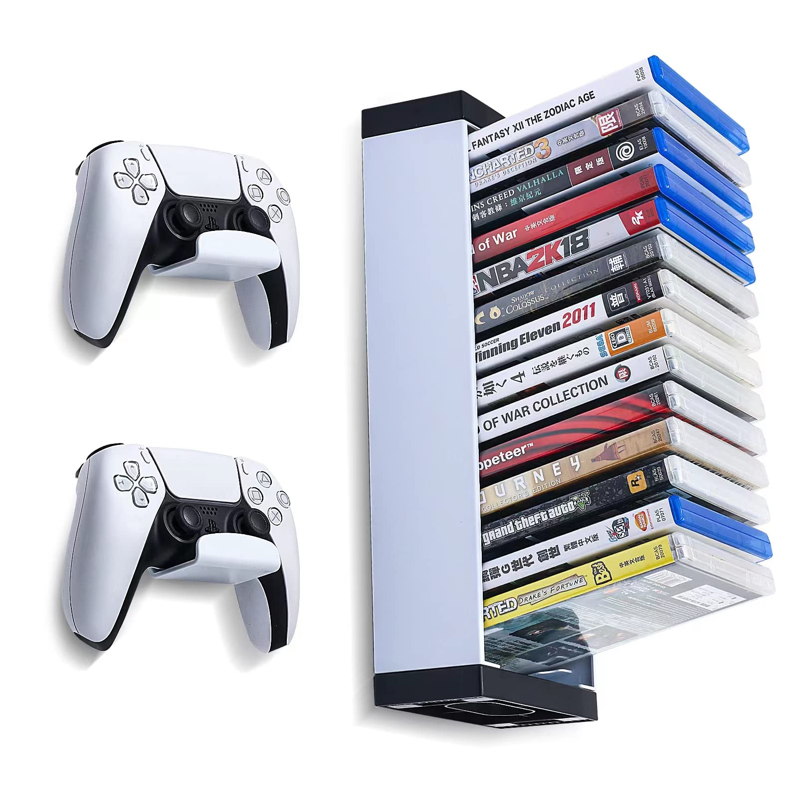 ECHZOVE PS5 Game Storage Wall Mount and Controller Holders, Wall Mounted Game Storage PS5 - White