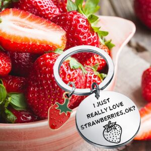 FEELMEM Strawberry Lover Jewelry I JUST REALLY LOVE STRAWBERRIES OK Keychain Funny Fruit Themed Gifts Strawberry Keychain