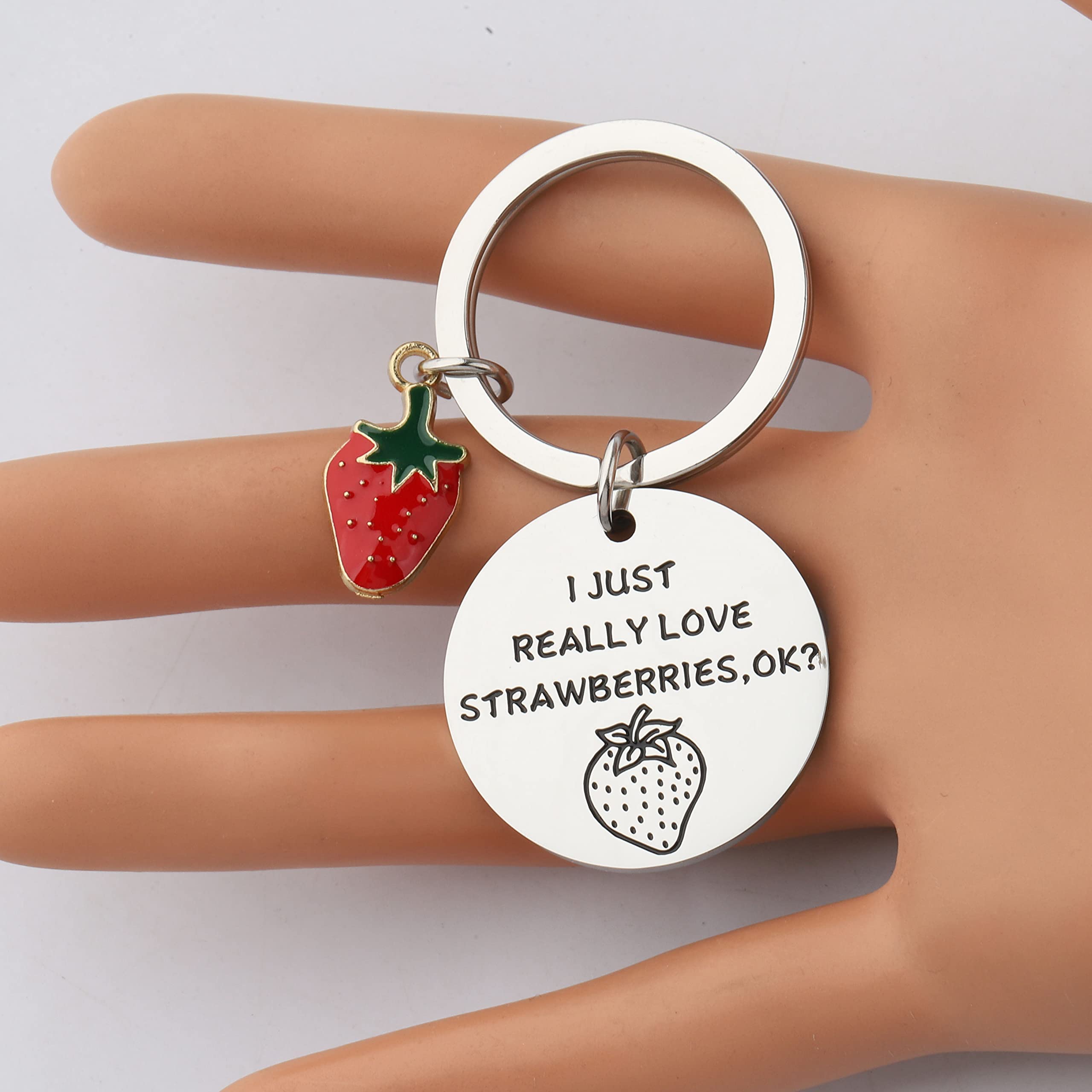 FEELMEM Strawberry Lover Jewelry I JUST REALLY LOVE STRAWBERRIES OK Keychain Funny Fruit Themed Gifts Strawberry Keychain