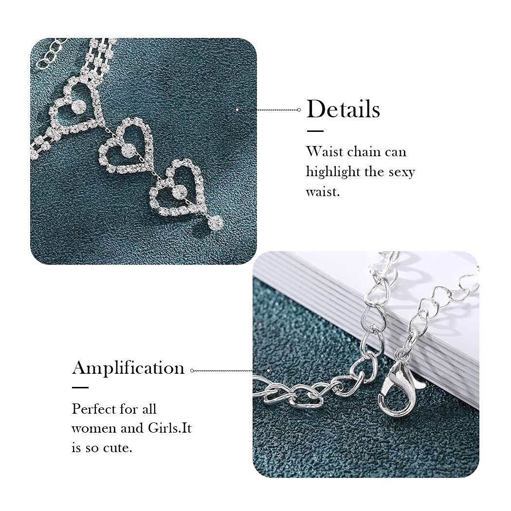 Zoestar Rhinestone Waist Chains Tassel Crystal Waist Chain Layered Crystal Heart Pendant Belly Body Chain Jewelry for Women