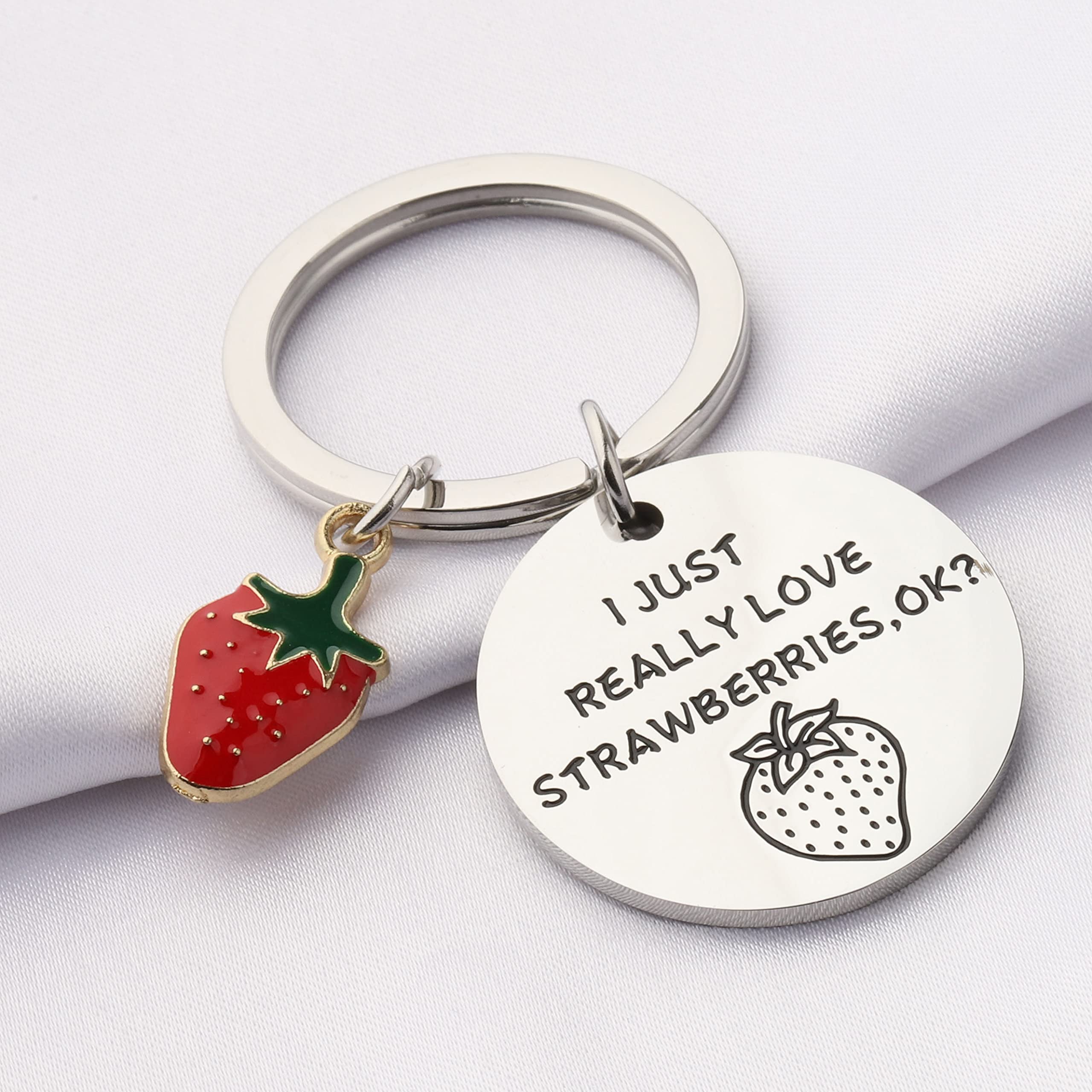 FEELMEM Strawberry Lover Jewelry I JUST REALLY LOVE STRAWBERRIES OK Keychain Funny Fruit Themed Gifts Strawberry Keychain