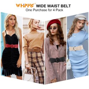 WHIPPY 4 Pack Women Wide Elastic Waist Belt Vintage Stretchy Belt Waistband for Ladies Dresses, Black/Brown/Red/Beige, L