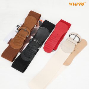 WHIPPY 4 Pack Women Wide Elastic Waist Belt Vintage Stretchy Belt Waistband for Ladies Dresses, Black/Brown/Red/Beige, L