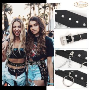 JASGOOD Punk Black Waist Chain Belt Women Leather Rave Body Goth Accessories Jewelry for Girls (Black,Suit for Waist Size 27"-33")