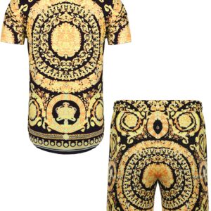 Men Outfits 2 Piece Outfits Track Suits Set Aloha Two Piece Outfit Casual Button Down Shirts Short Sleeve Bape Shirts Floral Button Down Shirt Camisas De Moda para Hombre Gold