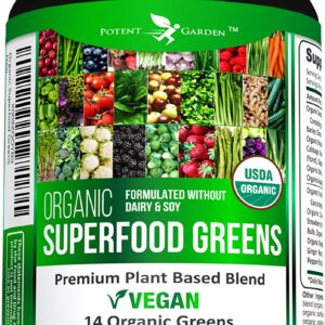 Potent Garden Organic Superfood Greens, Fruit and Veggies Supplement Rich in Vitamins & Antioxidants with Alfalfa, Beet Root & Tart Cherry to Boost Energy, Immunity & Gut Health, Greens Tablets 60 Ct